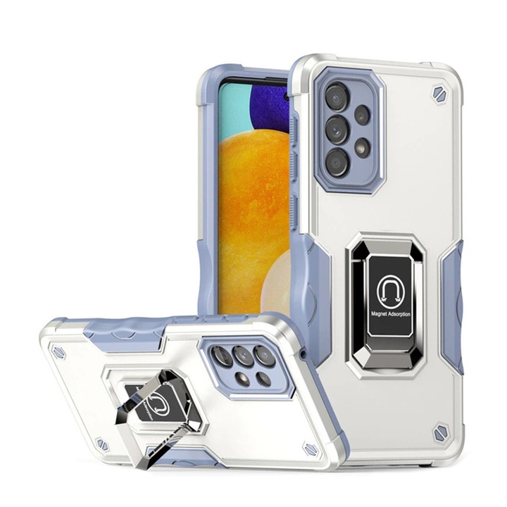 Husa Magnet Stand G-Tech, compatibila cu Samsung Galaxy S22 Ultra, Antisoc Defender, Magnet suport auto incorporat, Functie stand, Policarbonat, Alb