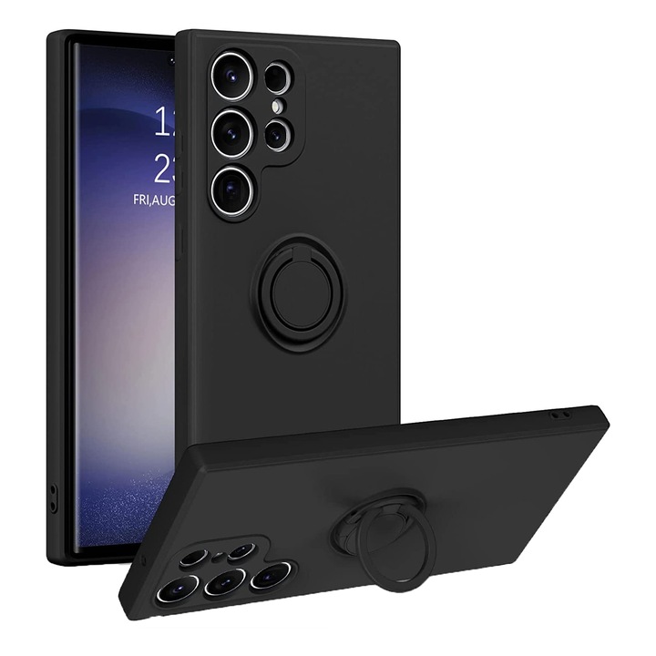 Калъф за Samsung Galaxy S25 Ultra DaDen с 360 въртящ се пръстен, Премиум силикон, Защита на камерата, Удароустойчив, Черен