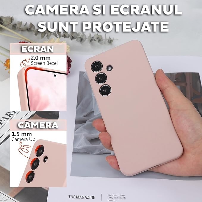 Husa pentru Samsung Galaxy S25 Daden® Silicon SoftFlex, Ultra Slim, Protectie sporita, Interior de microfibra, Roz nisipiu
