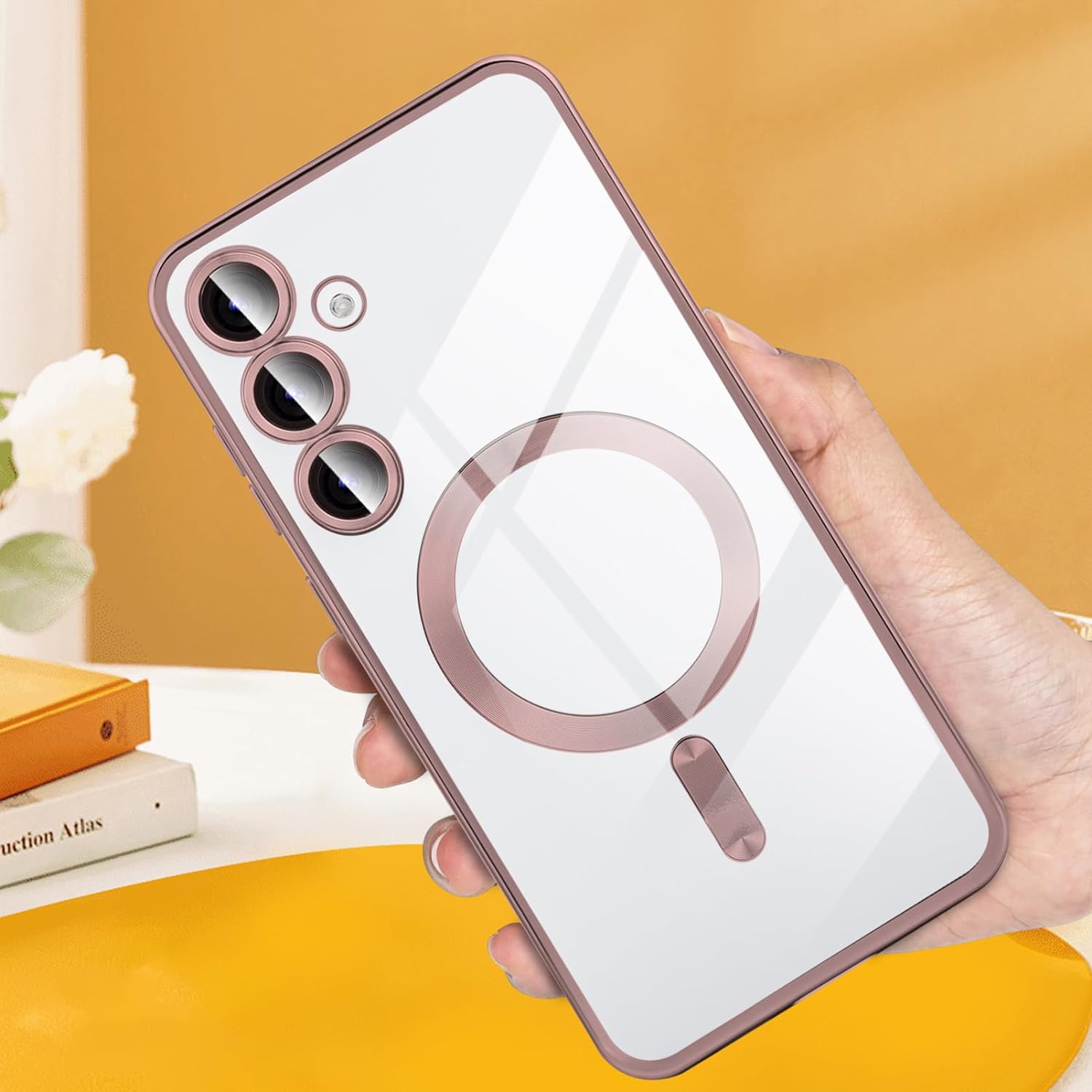 Husa pentru Samsung Galaxy A56 5G DaDen® MagSafe Luxury compatibil cu protectie camera, Ultra Protectie, Transparent cu margini verzi inchis