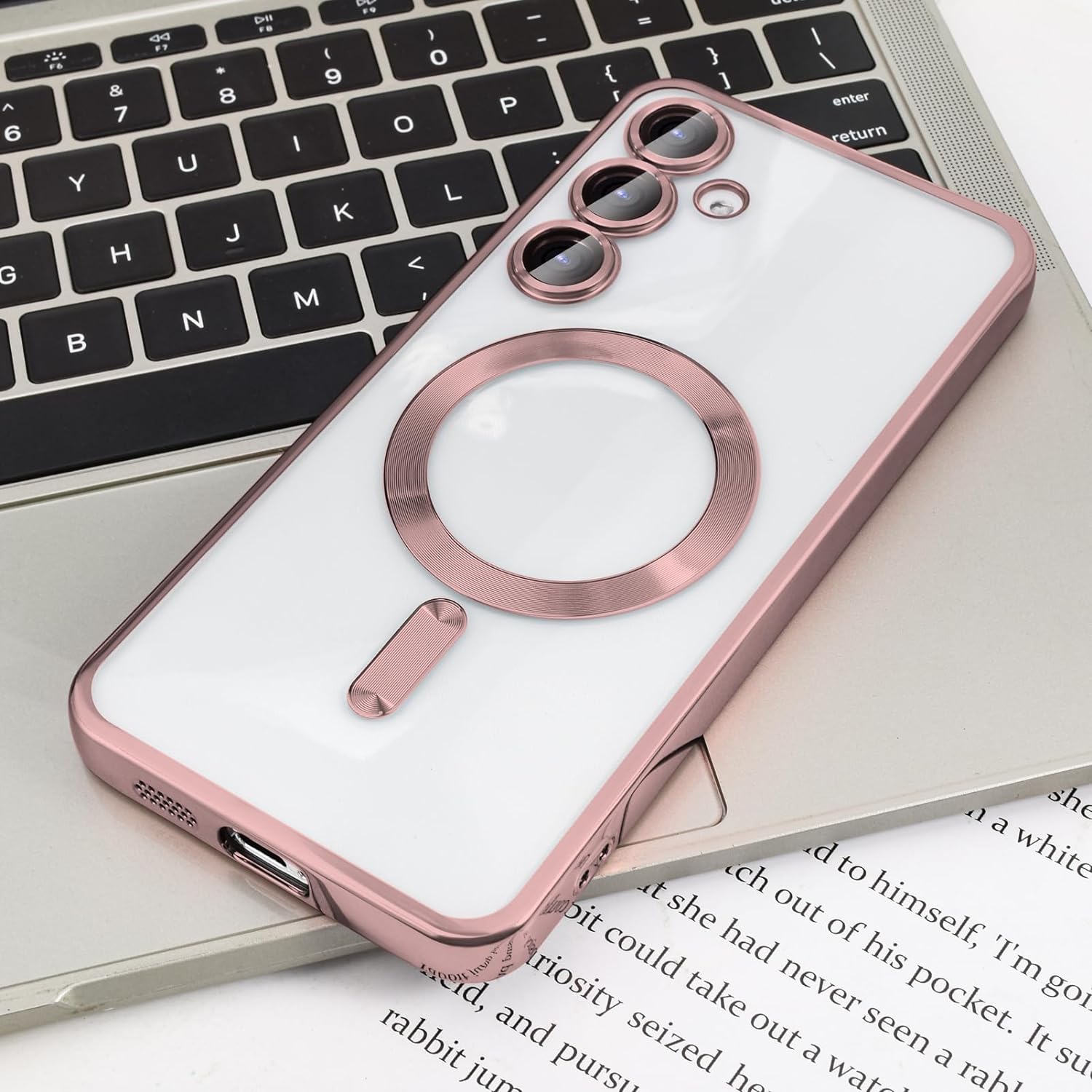 Husa pentru Samsung Galaxy A56 5G DaDen® MagSafe Luxury compatibil cu protectie camera, Ultra Protectie, Transparent cu margini verzi inchis