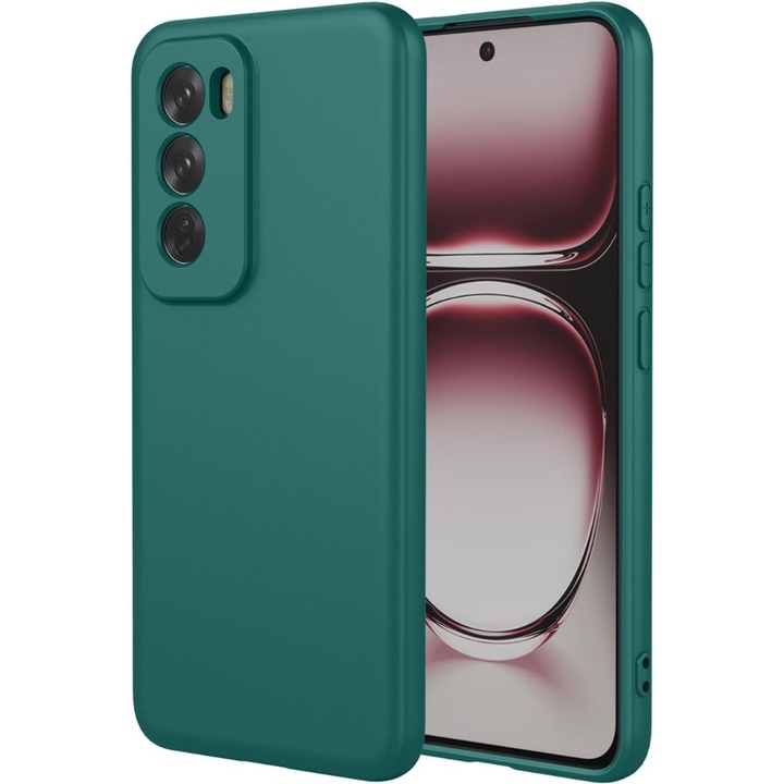 Кейс за Oppo Reno 12 Pro 5G, Тъмнозелен Силиконов, със защита на камерата, BzStore
