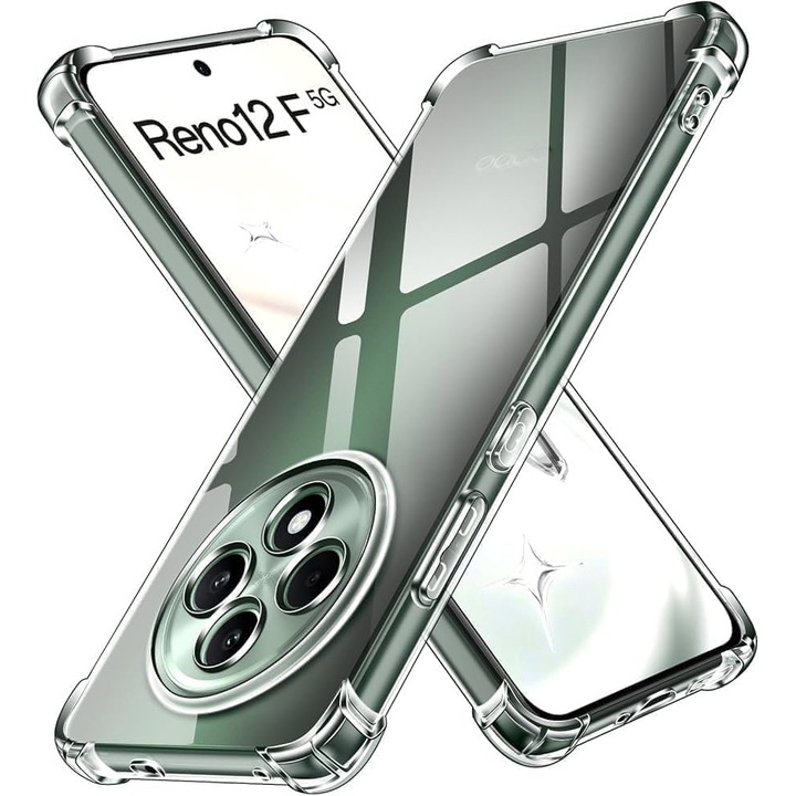 Кейс за Oppo Reno 12F / 12FS 5G, Прозрачен силикон, Удароустойчив, със защита на камерата, BzStore