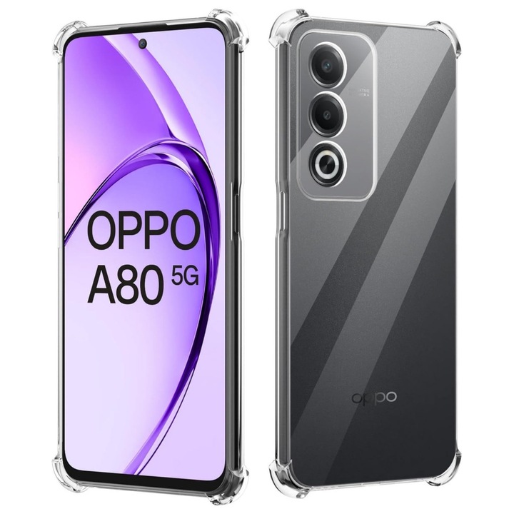 Кейс за Oppo A80 5G, Прозрачен силикон, Удароустойчив, със защита на камерата, BzStore