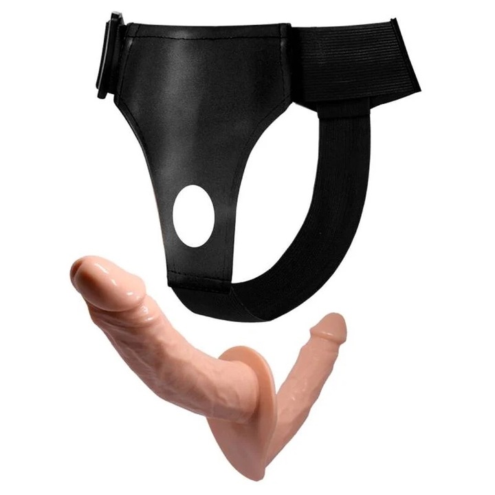 Dildo dublu cu ham, Baile, culoare carne, 245x175x85mm