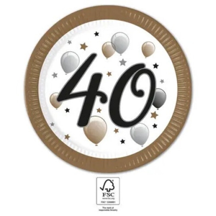 Happy Birthday 40 Milestone хартиена чиния 8 бр. 23 см FSC