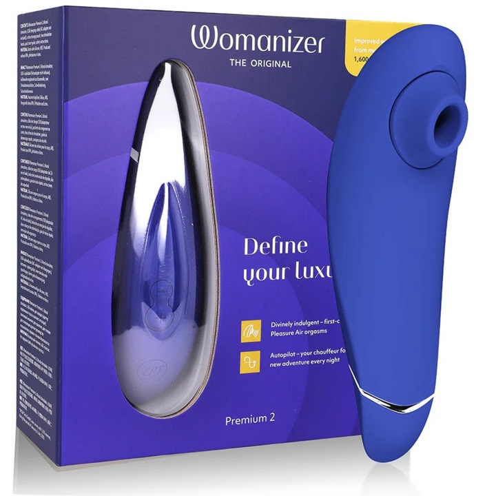 Womanizer Premium 2 vibrátor, 14 intenzitási fokozat, Smart Silence technológia, IPX7 vízálló, áfonya színű