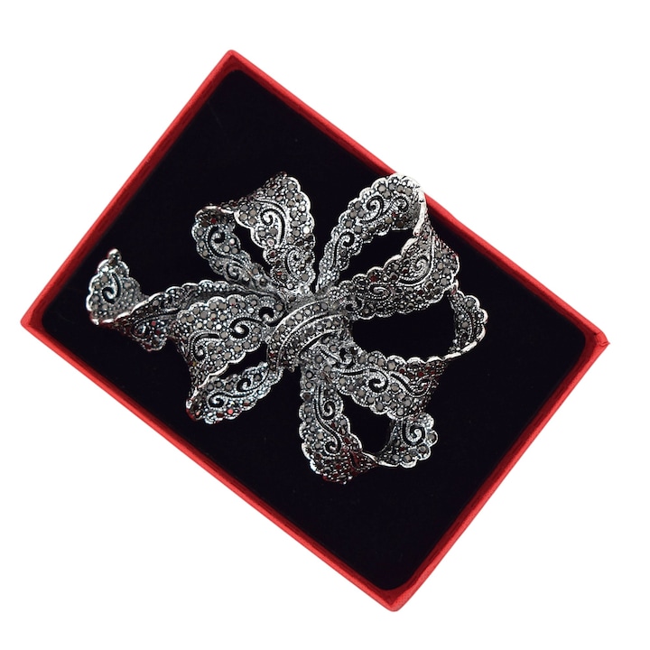 Brosa cu Marcasite Argintie, dimensiuni - 8 x 6cm