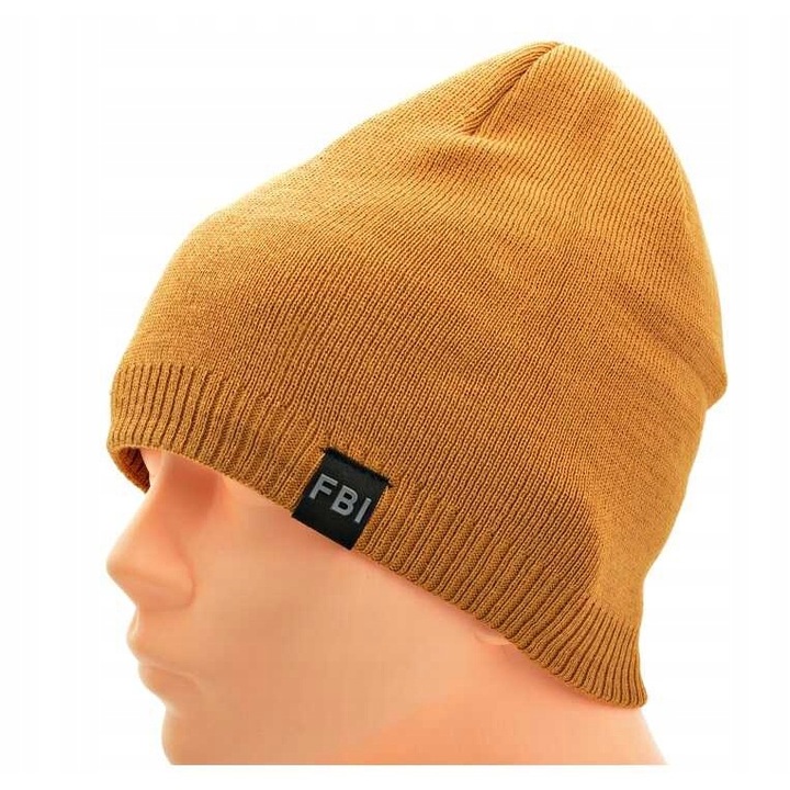 Caciula barbati, lana acrilica, captusita cu polar, mustar, L/XL