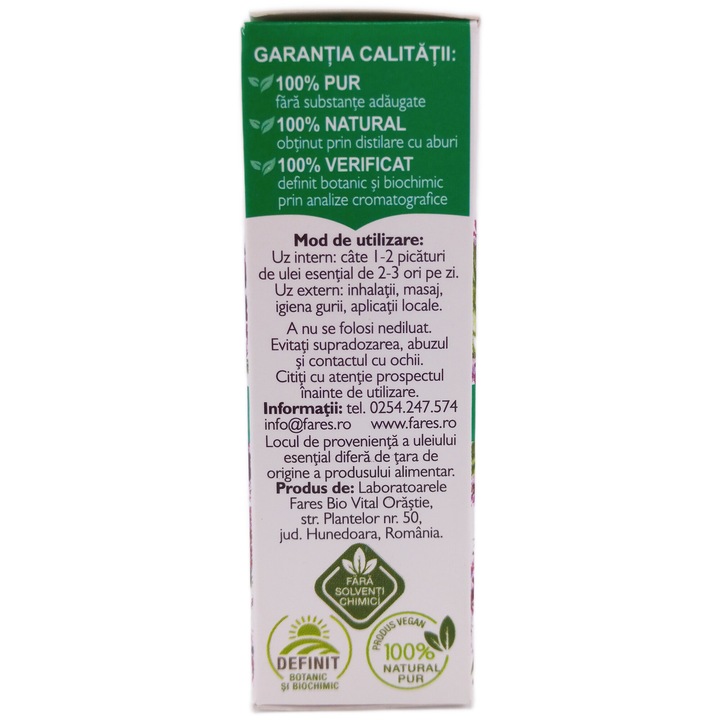 Borsmenta illóolaj (Mentha piperita) 100% tiszta, egész, oldószermentes, 10 ml, Fares Orastie Laboratories