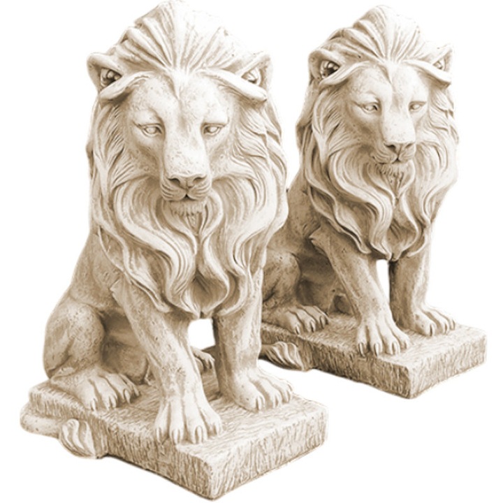 Set doua statuete leu in sezut, maro antichizat, model S46