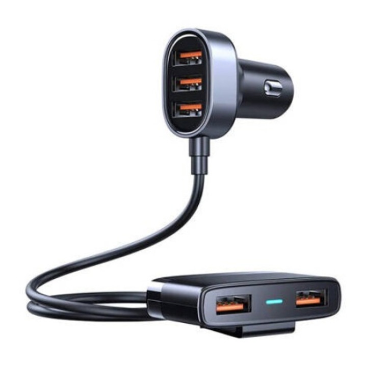 Autós töltő, 5 x USB, 1,5 m kábel, univerzális, fekete, Joyroom