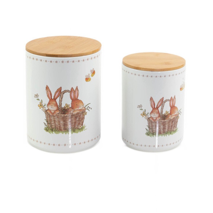 Recipiente de bucatarie din ceramica Charmy, model cu iepuras, 2 bucati - tipar 2