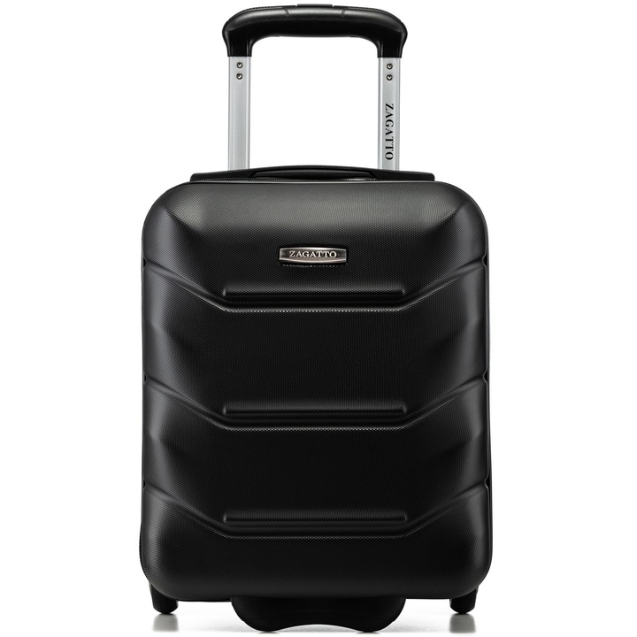 Куфар, Zagatto, Черен, Размер на количката 40x30x20 см, Размер XS, Малка количка, Ръчен багаж, Съвместим с Wizz Air, Алуминиева телескопична дръжка, Здрав цип, ABS, Устойчив, Капацитет 20L, 10kg, ZG507-ABS-MINI-BLACK