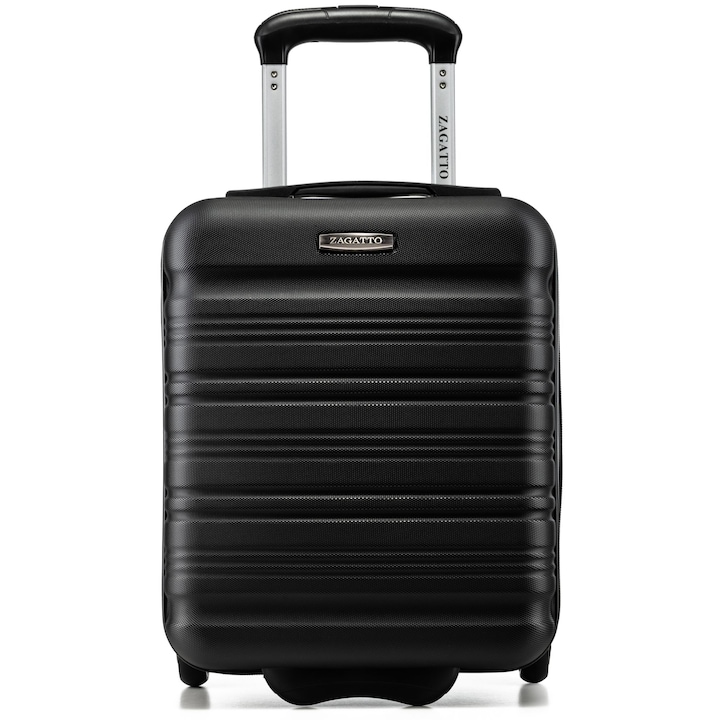 Куфар Zagatto, черен, 40x30x20 см XS, малък, ръчен багаж, съвместим с Wizz Air, алуминиева телескопична дръжка, здрав цип, ABS, устойчив, капацитет 20 л, 10 кг, ZG508-ABS-MINI-BLACK