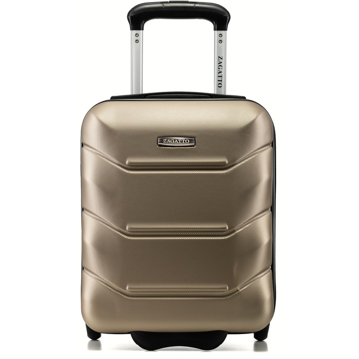 Kabin bőrönd, Zagatto®, Aranysárga, mérete 40x30x20 cm, XS méret, Kis bőrönd, Kézipoggyász, Wizz Air kompatibilis, Alumínium teleszkópos fogantyú, Robusztus cipzár, ABS, Ellenálló, Űrtartalom 20L, 10kg, ZG507-ABS-MINI-Champ