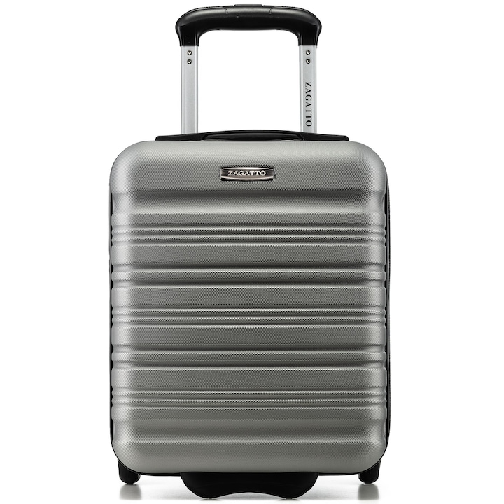Кабинна количка, Zagatto®, Сребристо сиво, Размер на количката 40x30x20 см, Размер XS, Малка количка, Ръчен багаж, Съвместим с Wizz Air, Телескопична алуминиева дръжка, Здрав цип, ABS, Устойчив, Капацитет 20 л, 10 кг, ZG508-ABS-MINI-S.Grey