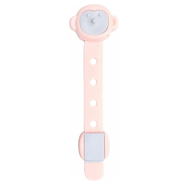 Gyermekbiztonsági ajtózár, Flippy, Fiókzár, Szekrény, Hűtőszekrény, Ragasztó, Dupla zárrendszerrel, Majommintás, Rózsaszín