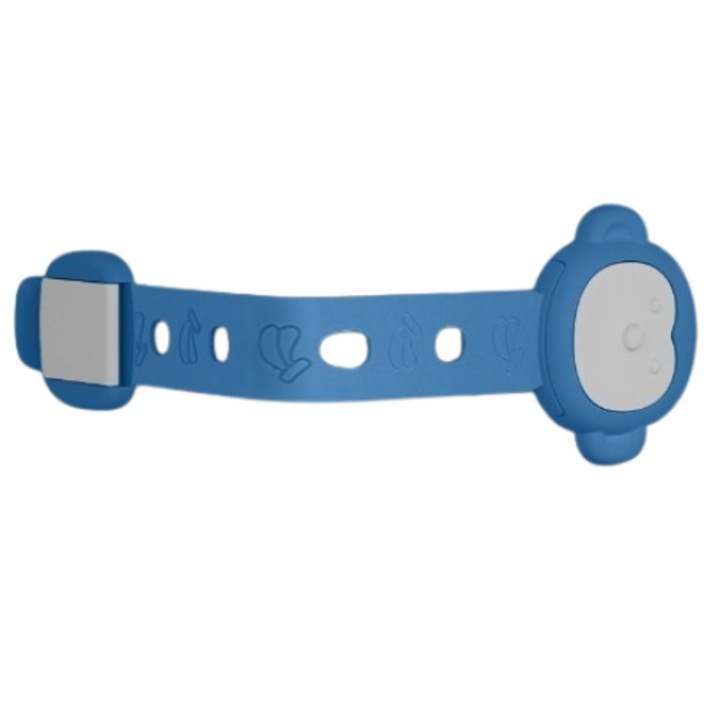 Gyermek biztonsági ajtózár, fiókzár, szekrény, hűtőszekrény, ragasztós, dupla zárrendszerrel, majom mintás, kék