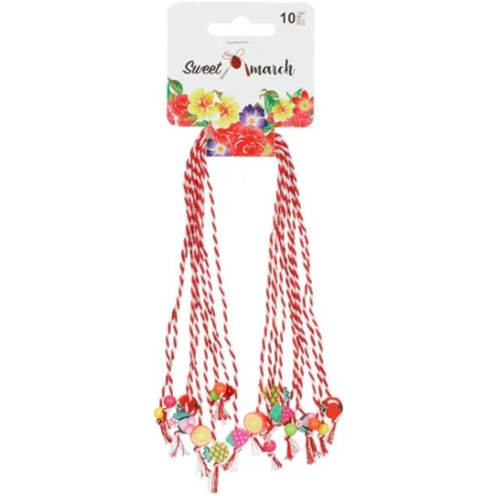 Martisor karkötők színes Fimo gyümölcsgyöngyökkel, 10 db