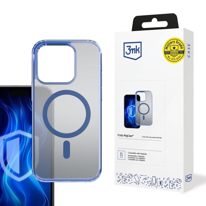 Husa pentur Apple iPhone 13 Pro Max, 3MK, albastra, model Frosty MagCase