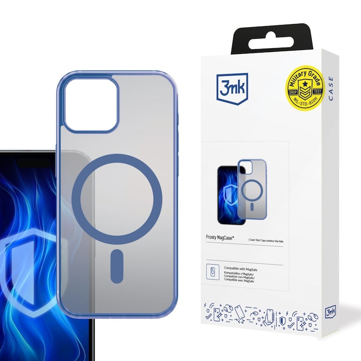 Husa telefon, pentru Apple iPhone 13, 3MK, albastru/transparent, compatibilitate MagSafe