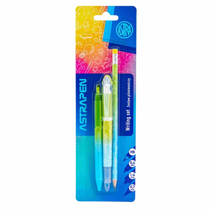 Set penite Astrapen neon, 4 elemente, mix culori, 0,5mm, 0,4mm, 260x78x20mm
