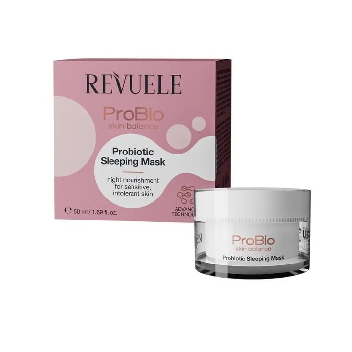 Masca de noapte Revuele Probio Skin Balance Probiotic, 50ml, pentru piele sensibila, hidratanta