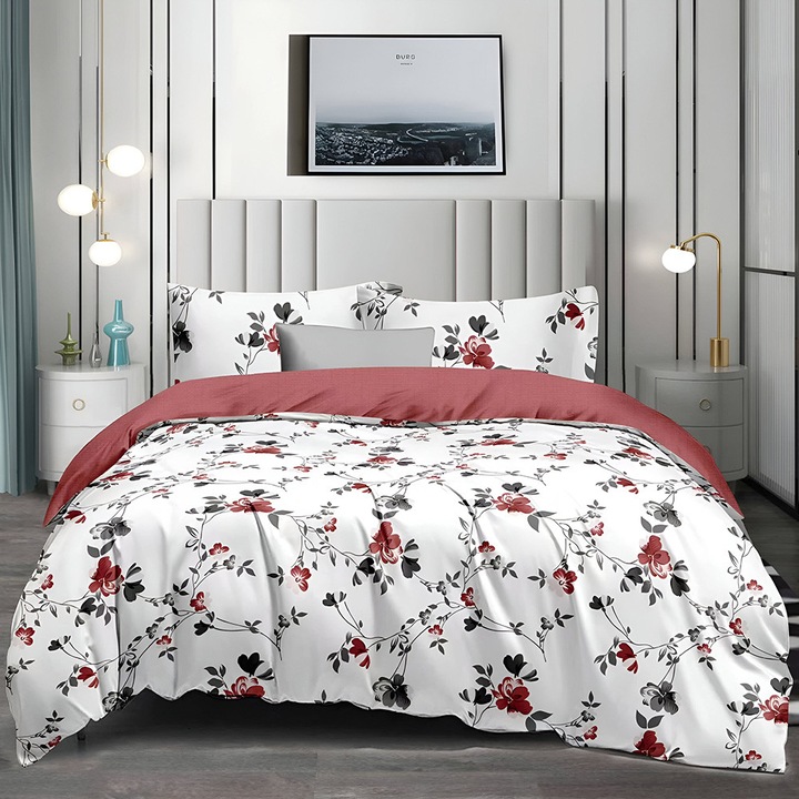 EmonaMall S17582 hálószobagarnitúra, 4 részes, kétoldalas, king méretű, fehér/piros