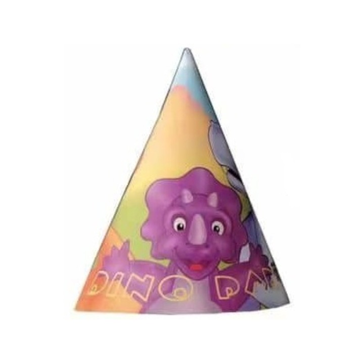 Set 8 coifuri multicolor, 21×13.5 cm, dinozaur, Dino Party