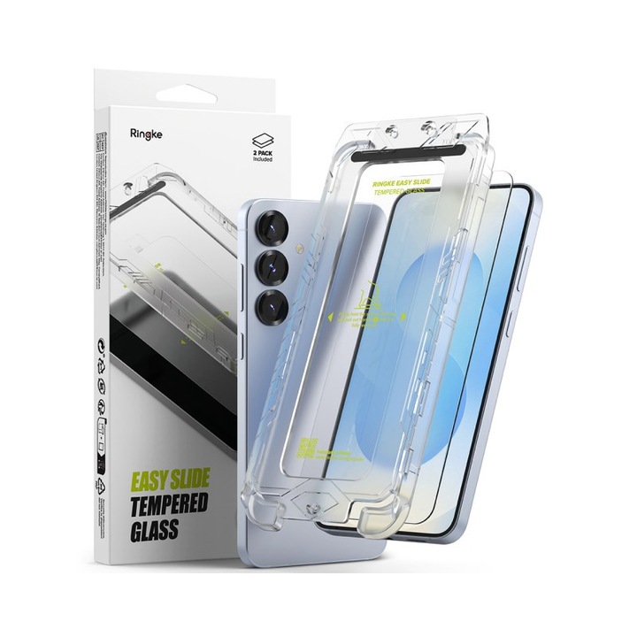 Set 2 x Folie Sticla Ringke Compatibila Cu Samsung Galaxy S25 Ultra, Montaj Usor Cu Aplicator, Transparenta