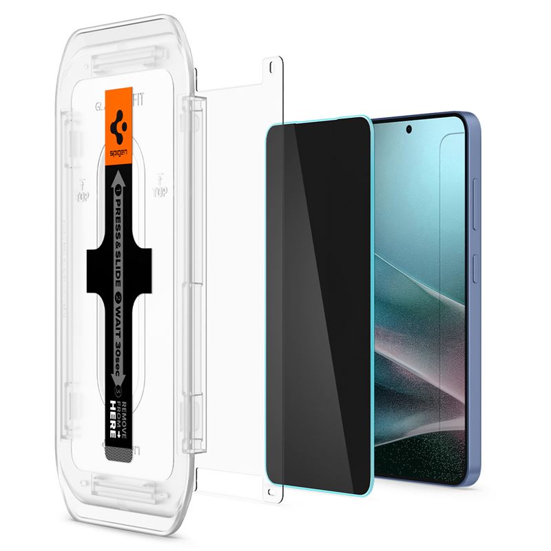 Set 2 folii sticla cu sistem de montare Case friendly Spigen GLAStR EZ FIT HD compatibil cu Samsung Galaxy S24 / S25 Privacy