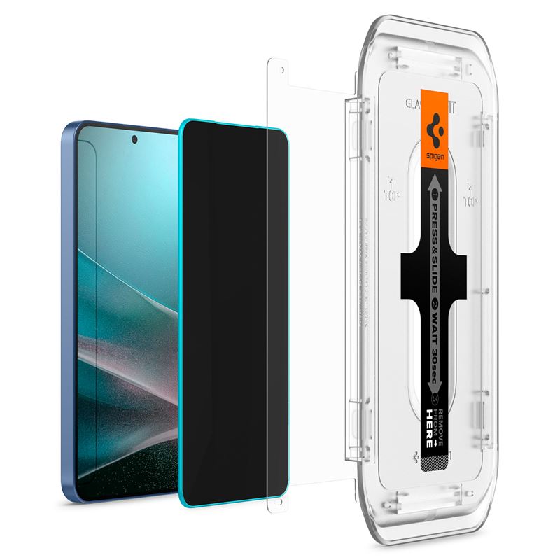 Set 2 folii sticla cu sistem de montare Case friendly Spigen GLAStR EZ FIT HD compatibil cu Samsung Galaxy S24 / S25 Privacy