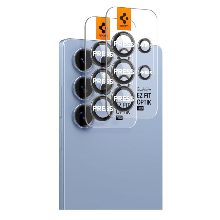Комплект стъклени протектори за камера 2x5 Spigen Optik Pro EZ FIT HD, съвместими с Samsung Galaxy S25 Ultra Black