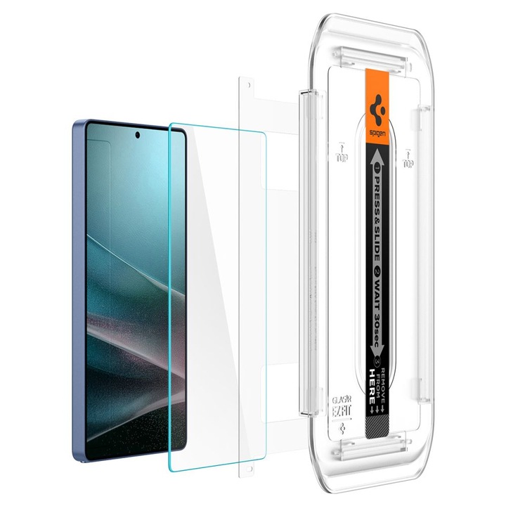 Set 2 folii sticla cu sistem de montare Case friendly Spigen GLAStR EZ FIT HD compatibil cu Samsung Galaxy S25 Ultra Clear