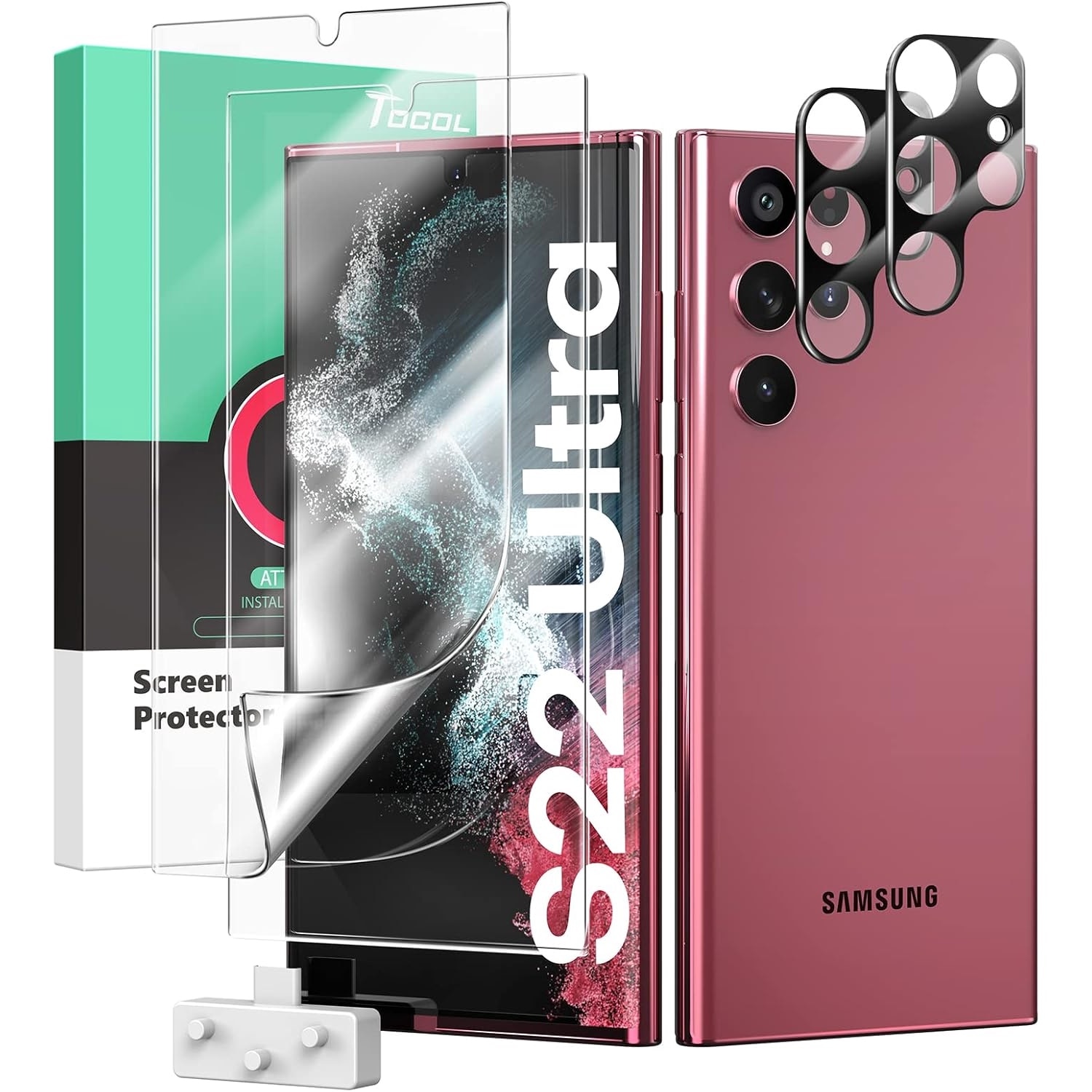 Folii din sticla pentru Samsung Galaxy S22 Ultra set 4 buc, 2 protectii pentru ecran si 2 protectii a camerei