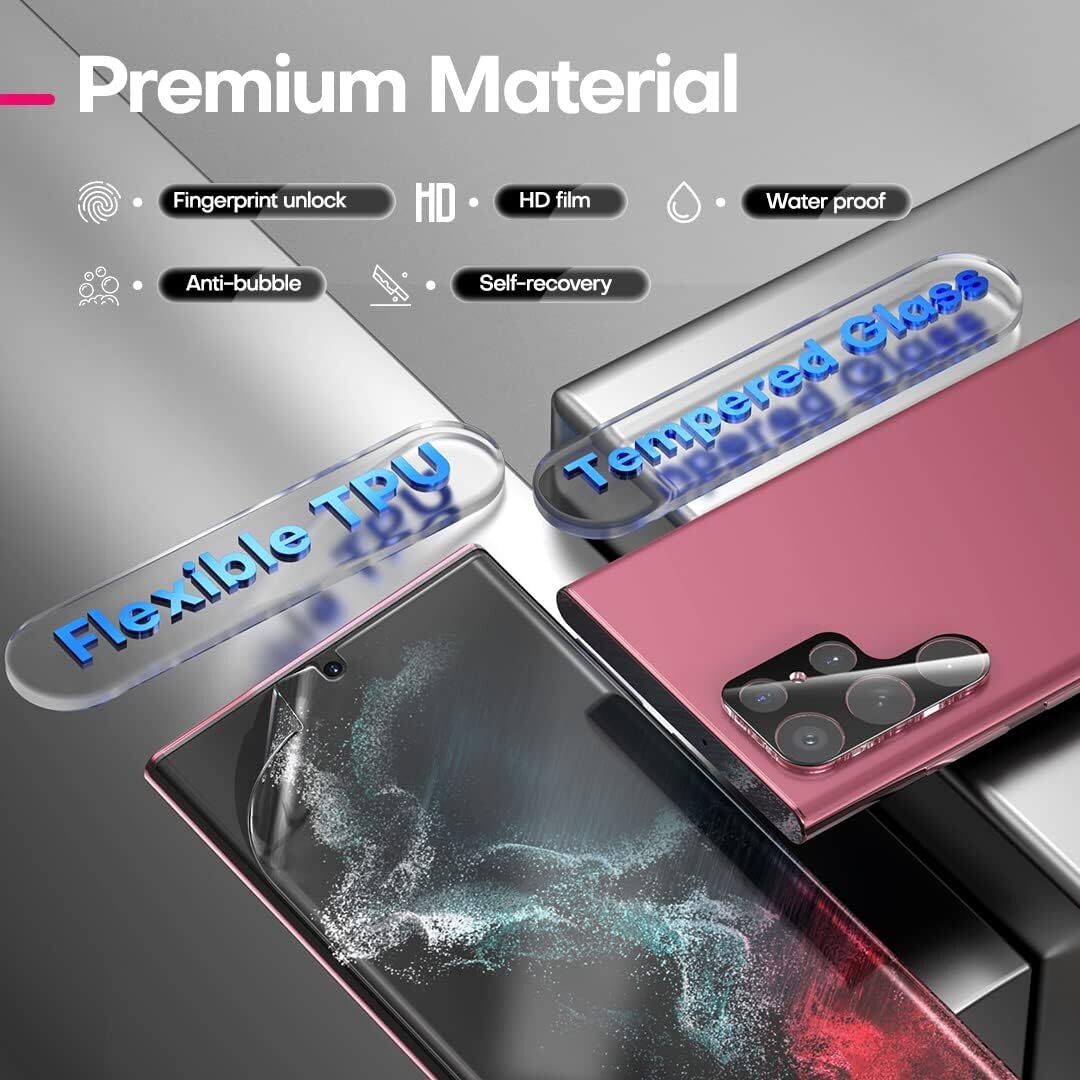 Folii din sticla pentru Samsung Galaxy S22 Ultra set 4 buc, 2 protectii pentru ecran si 2 protectii a camerei