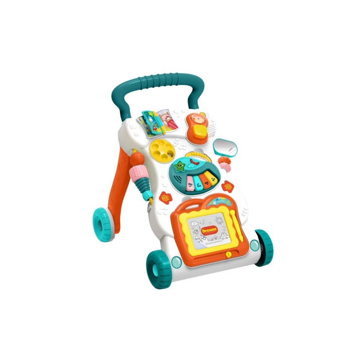 Interaktív Bébikomp, 4 az 1-ben, zenél, Kivehető játékokkal, Írótábla, Tükör, +6 hónap