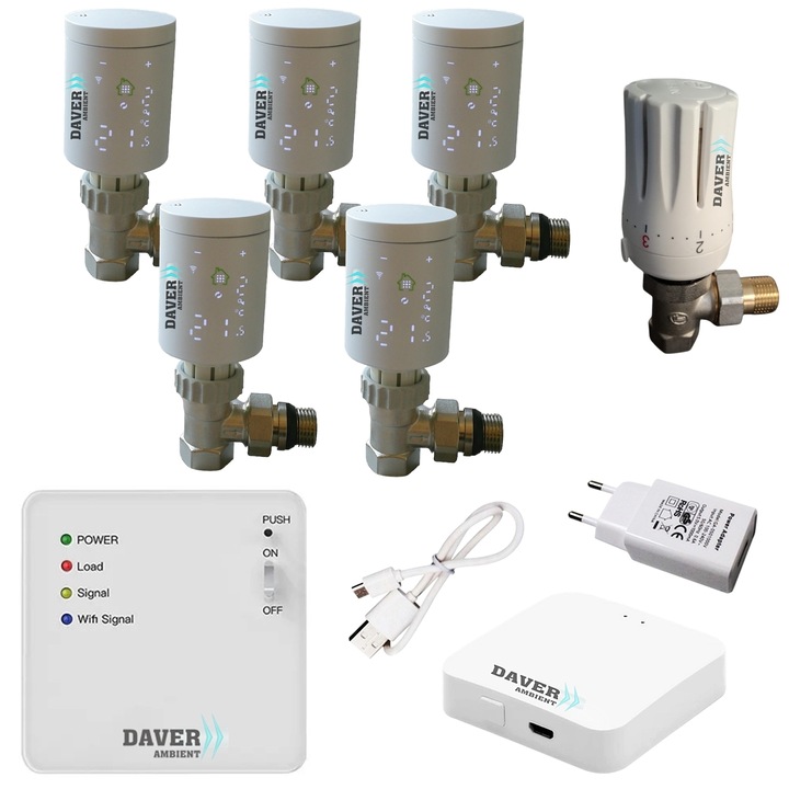 ZigBee Mixt Plus fűtésautomatizálási csomag központi fűtéshez és 5 +1 radiátorhoz, Daver