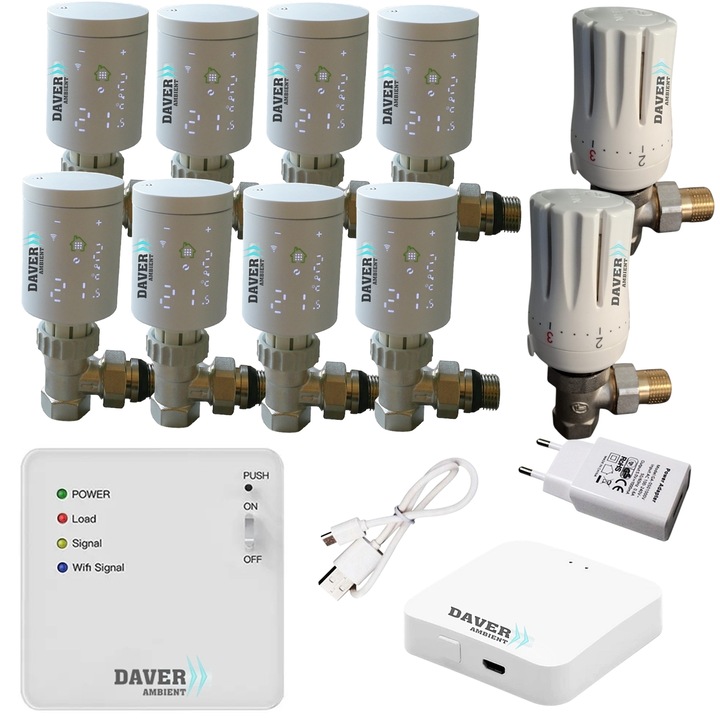 Pachet automatizare incalzire ZigBee Mixt Plus pentru centrala si 8+2 radiatoare, Daver