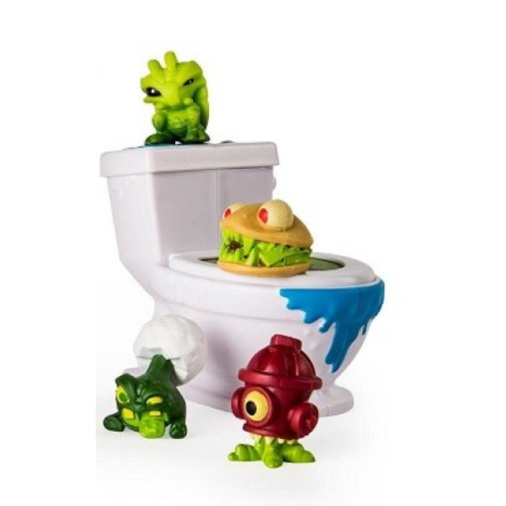 Детска играчка тоалетна чиния с фигурка изненада Flush Force, При вдигане на капака се чува забавен звук, Размер: 12 х 10 х 4 сантиметра, Цвят: Бял