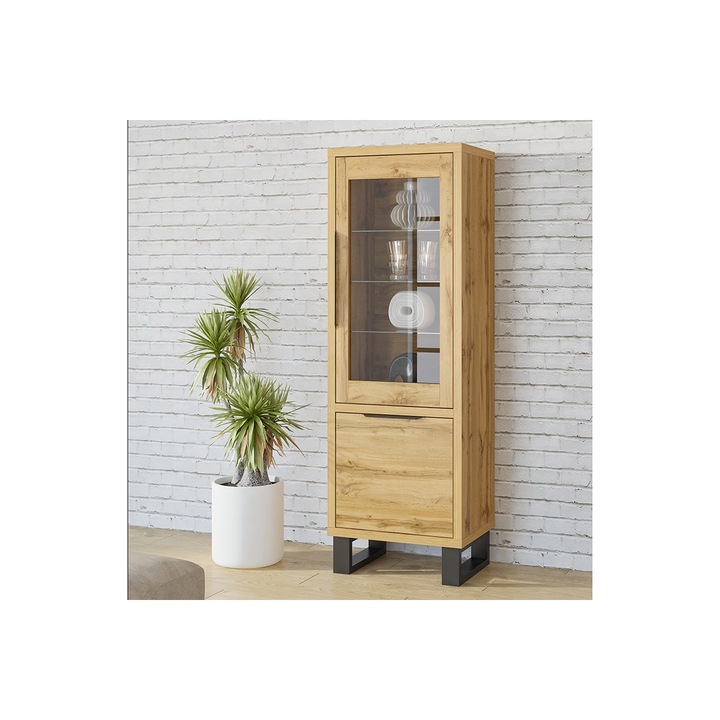 Komód, Helvetia, Halle, 190 x 64 cm x 45 cm, 2 ajtóval, 4 polccal, Laminált, MDF, Barna, Fekete