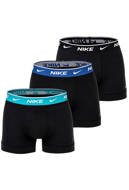 Nike, Set de boxeri cu tehnologie Dri-FIT si logo - 3 perechi, Negru/Turcoaz