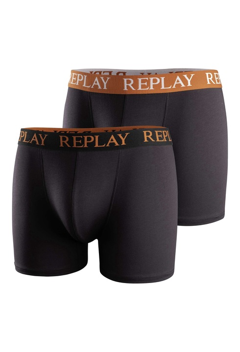 Replay, Set de boxeri cu banda logo - 2 perechi, Negru/Portocaliu