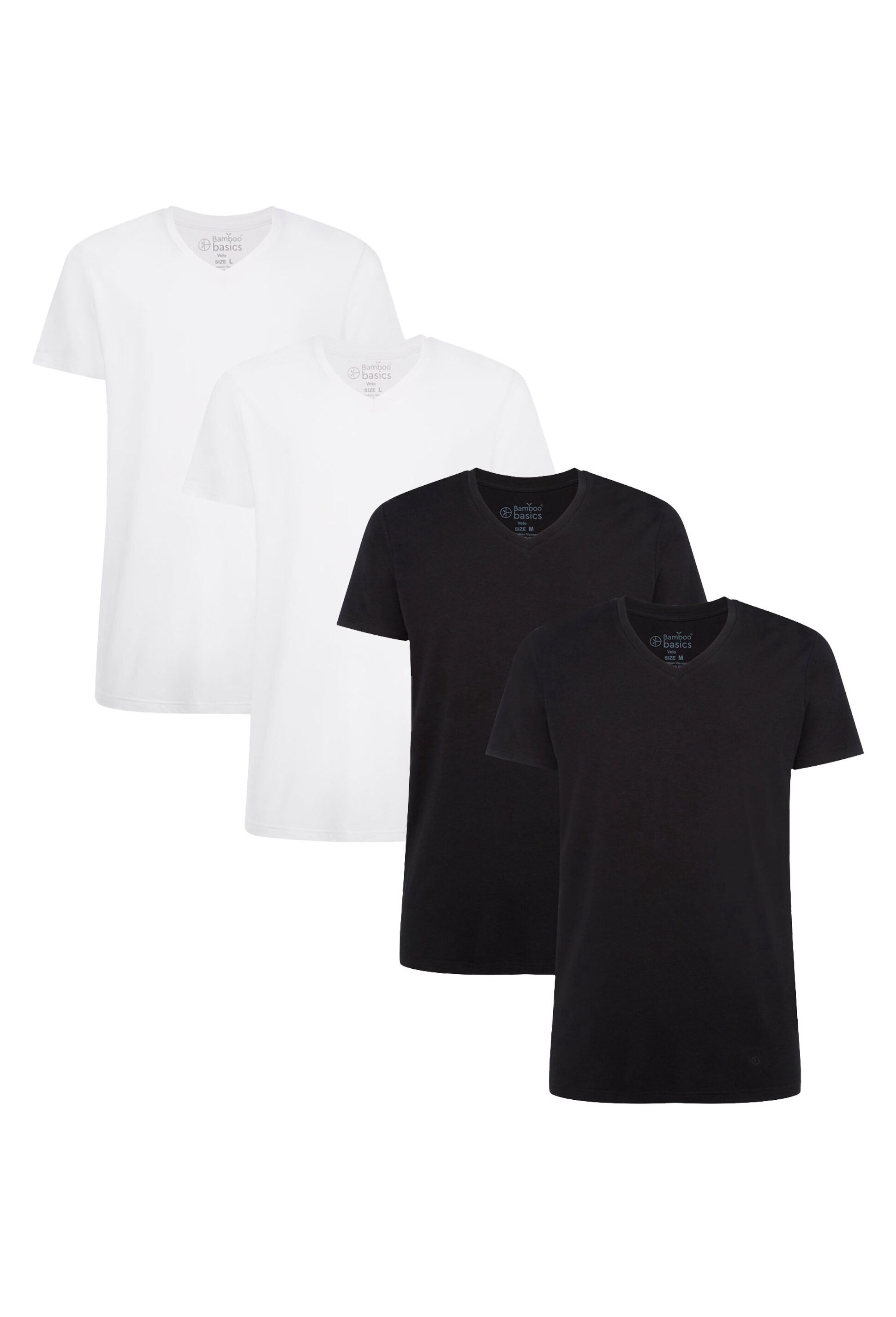 Bamboo Basics, Set de tricouri cu decolteu in V Velo - 4 piese, Alb, Negru, L