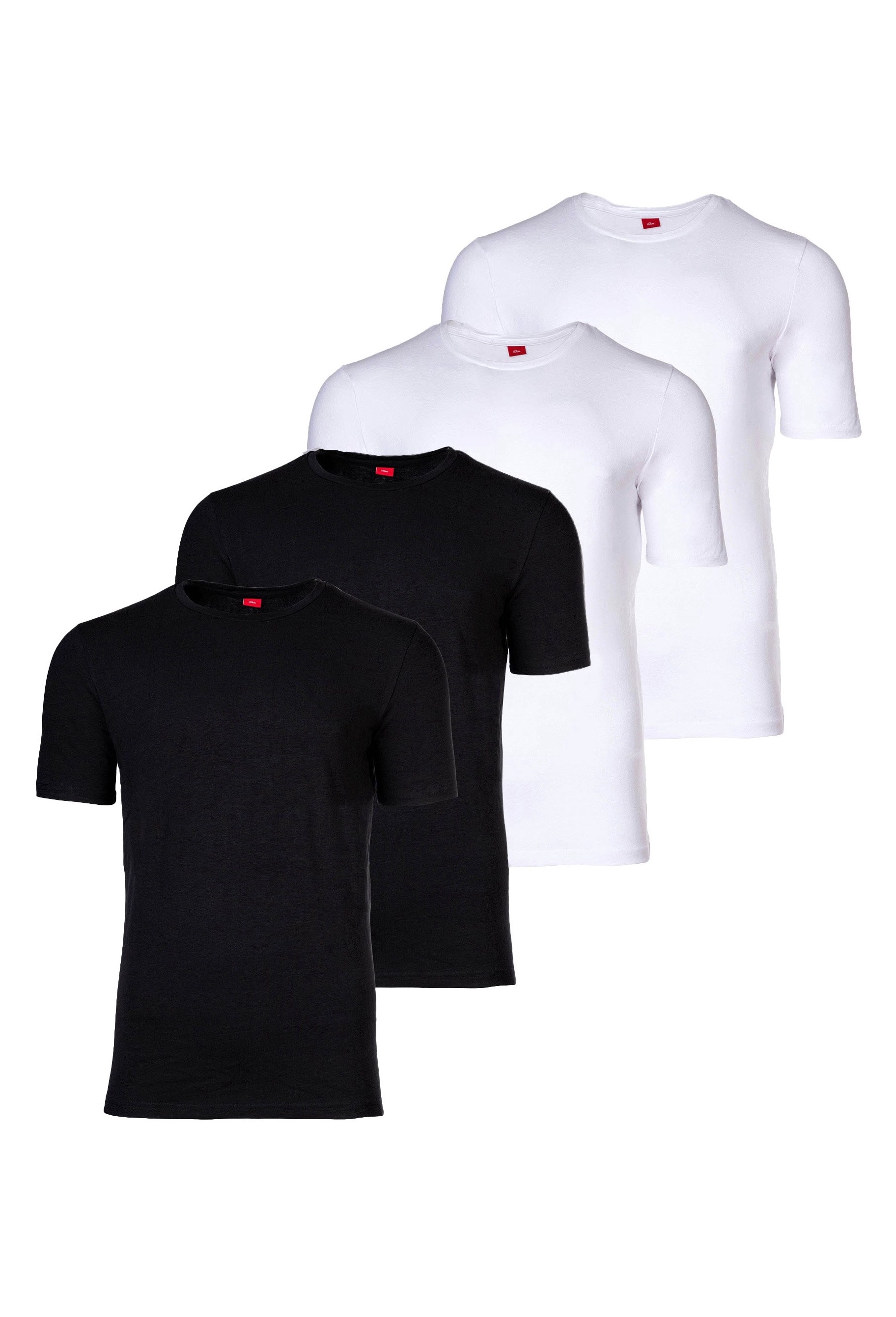 s.Oliver, Set de tricouri cu decolteu rotund - 4 piese, Alb, Negru, M