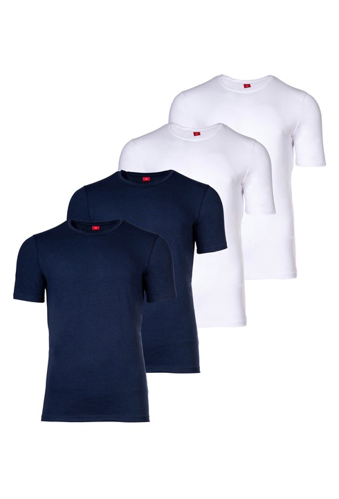 s.Oliver, Set de tricouri cu decolteu rotund - 4 piese, Alb/Bleumarin