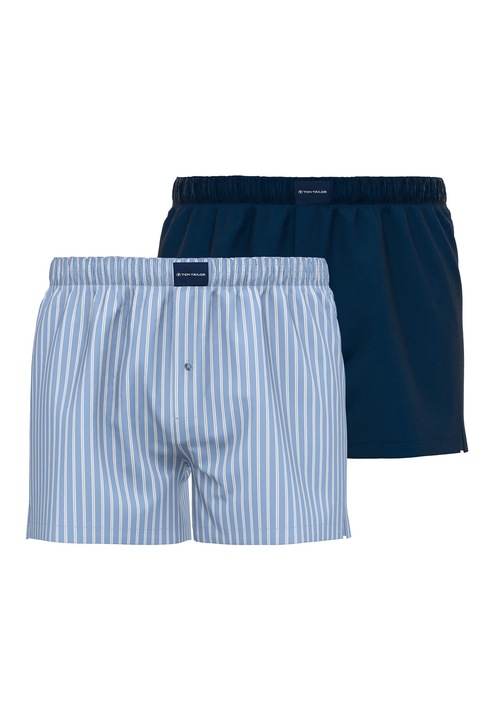 Tom Tailor, Set de boxeri din bumbac - 2 perechi, Alb, Albastru inchis, Albastru deschis, S