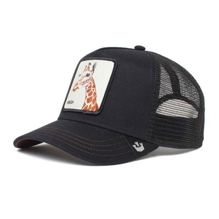 Goorin Bros., Sapca trucker unisex cu aplicatie brodata, Negru, Maro scortisoara