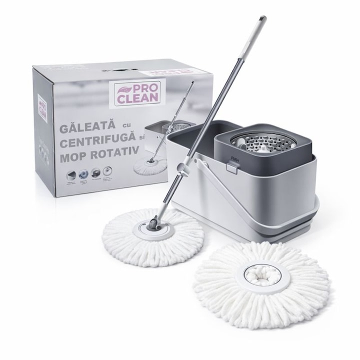 Set mop rotativ Pro Clean D7 cu galeata centrifuga 7.5L + 2 rezerve din microfibra
